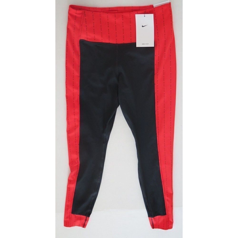 Nike Dd4694 Women's Sz S Black/Chile Red One Lux Icon Clash 7/8 Tights $100